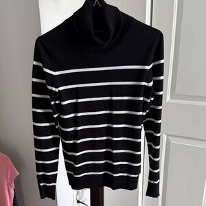 Tommy Hilfiger Black and White Striped Cowl Neck Sweater